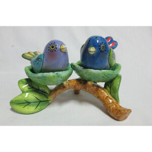 Birds In Nest on A Branch Salt And Pepper Shakers By Babs Hand Painted Colorful